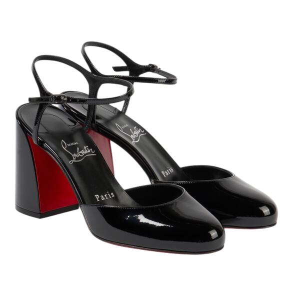 Christian Louboutin Jane 85 Patent Leather Pump Ankle Strap Black Size 38 - Picture 1 of 14